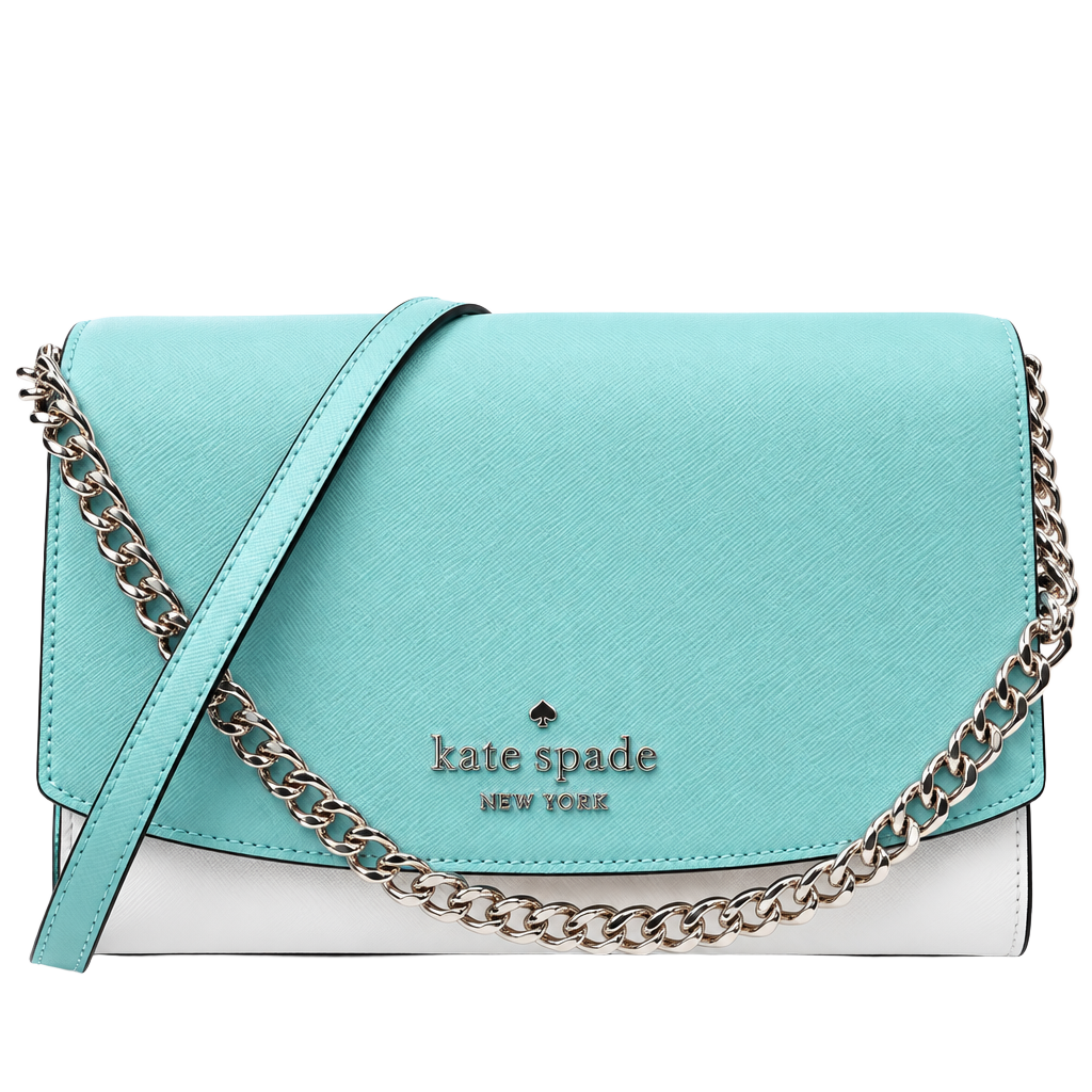 kate spade turquoise and white leather crossbody with silver chain 1