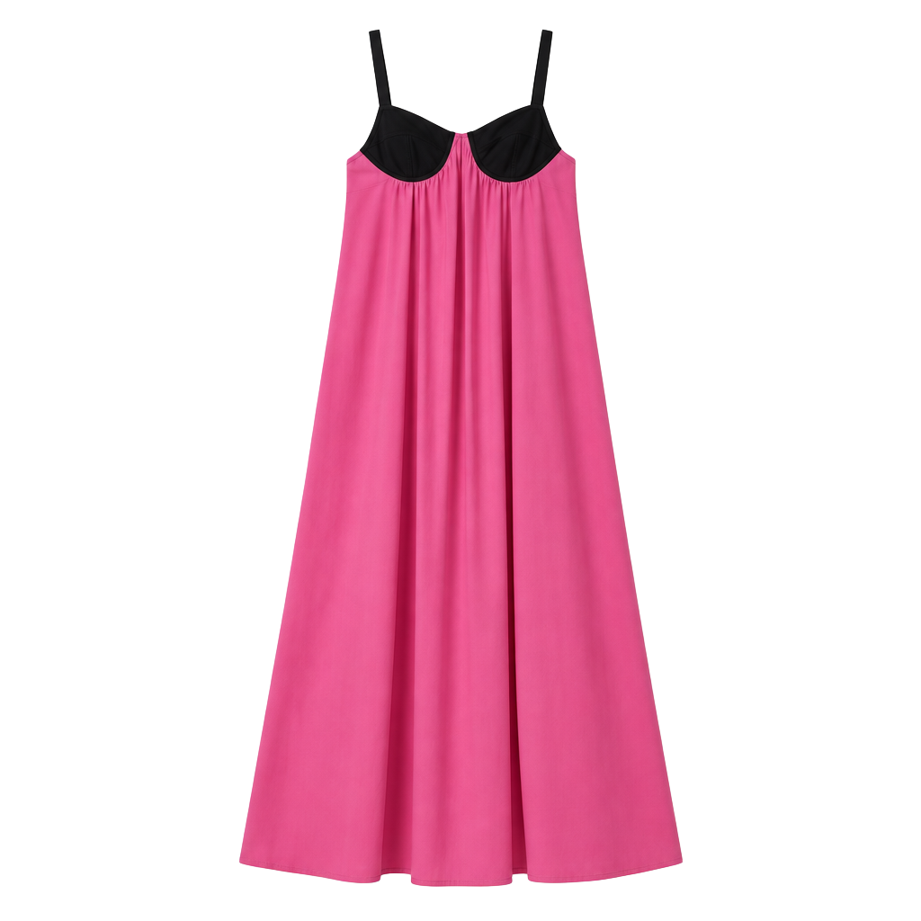 Women Pink Spaghetti Strap Dress with Black Bodice 1