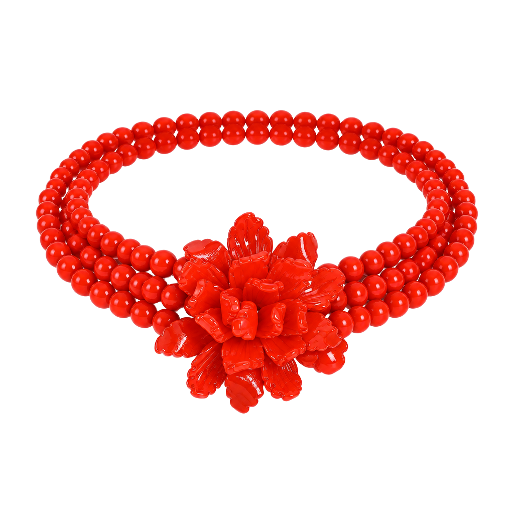 Red Multi-Strand Beaded Flower Statement Choker Necklace 1