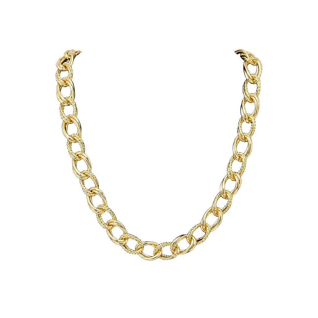 G Italy 18K Gold Plated Chunky Alternating Smooth and Textured Link Necklace 1