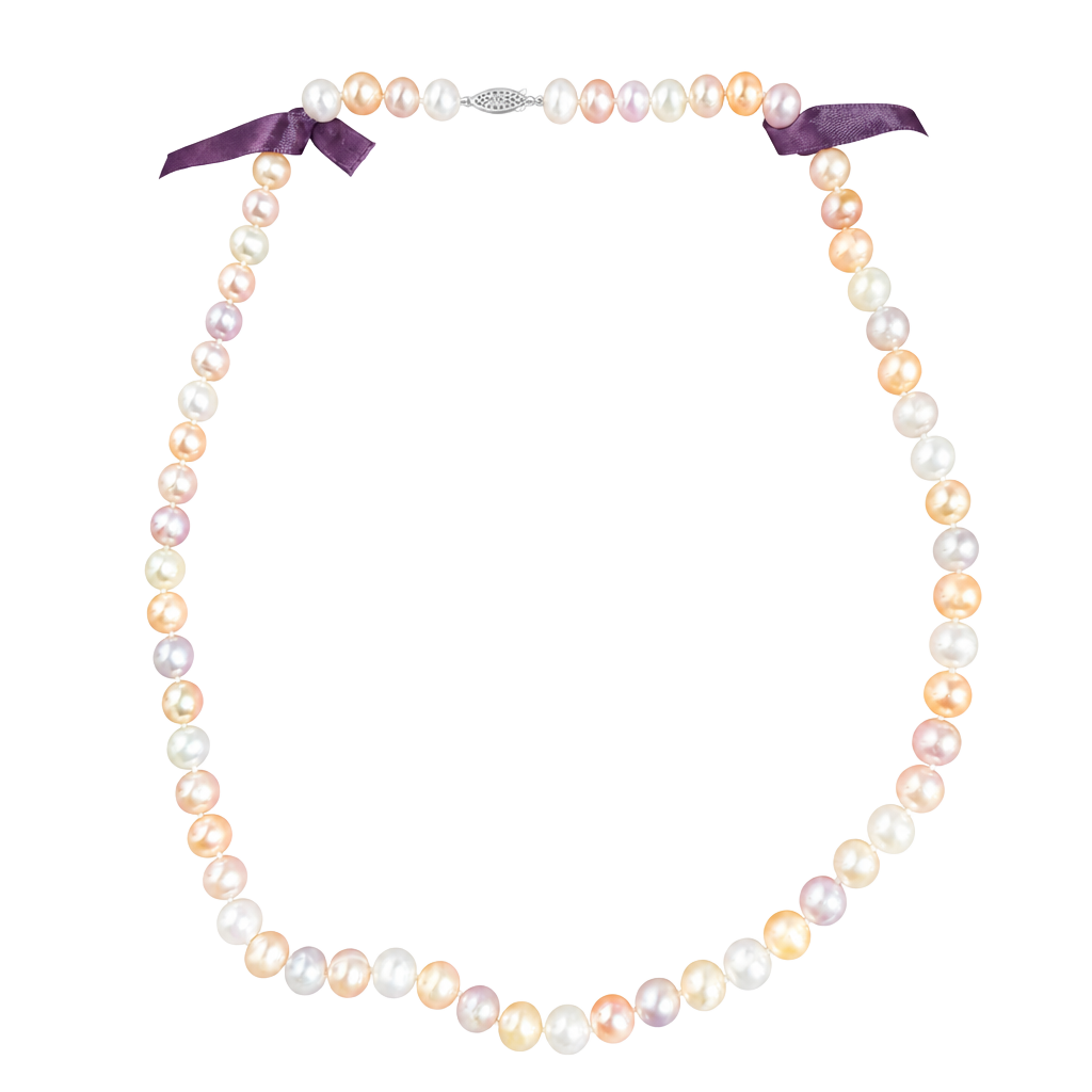 Multi-Color Freshwater Pearl Necklace with 14K Gold Filigree Clasp, 18" 1