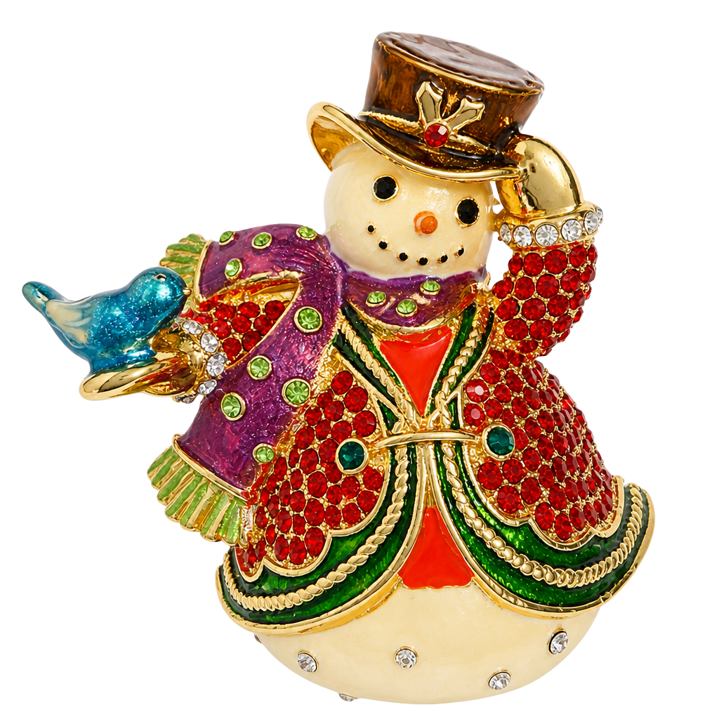 Jay Strongwater Swarovski Crystal Enameled Snowman Brooch with Bird 1