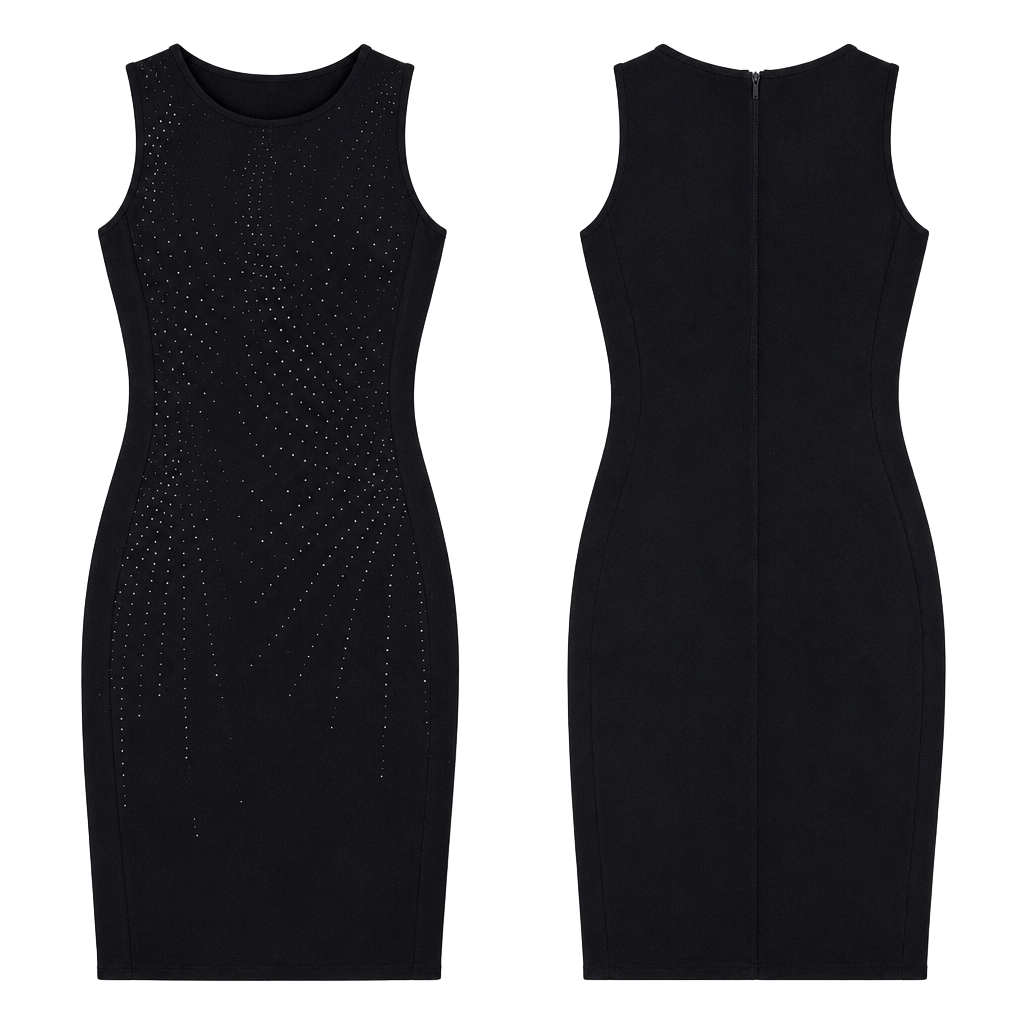 Ashley Stewart Black Rhinestone Sheath Dress Size 12 Sleeveless Stretch 1