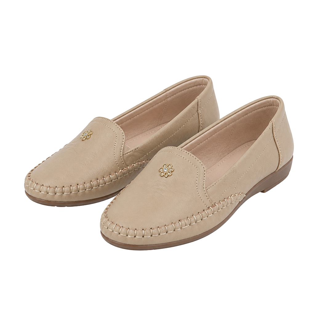Beige Slip-On Comfort Loafers with Floral Embellishment - NWOT Size 11 1