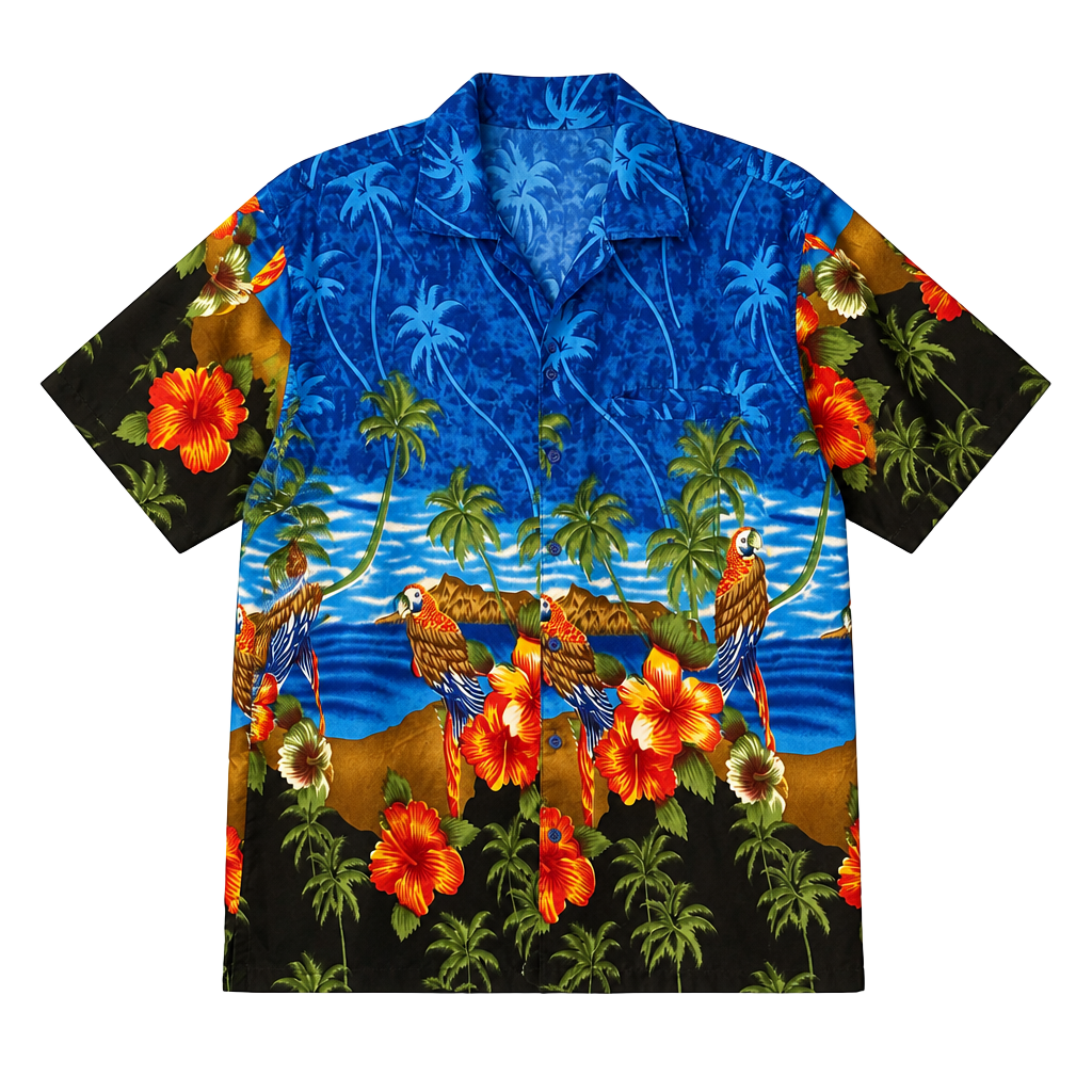 Pacific & Co Men's Blue and Black Tropical Parrot and Palm Tree, Size M 1