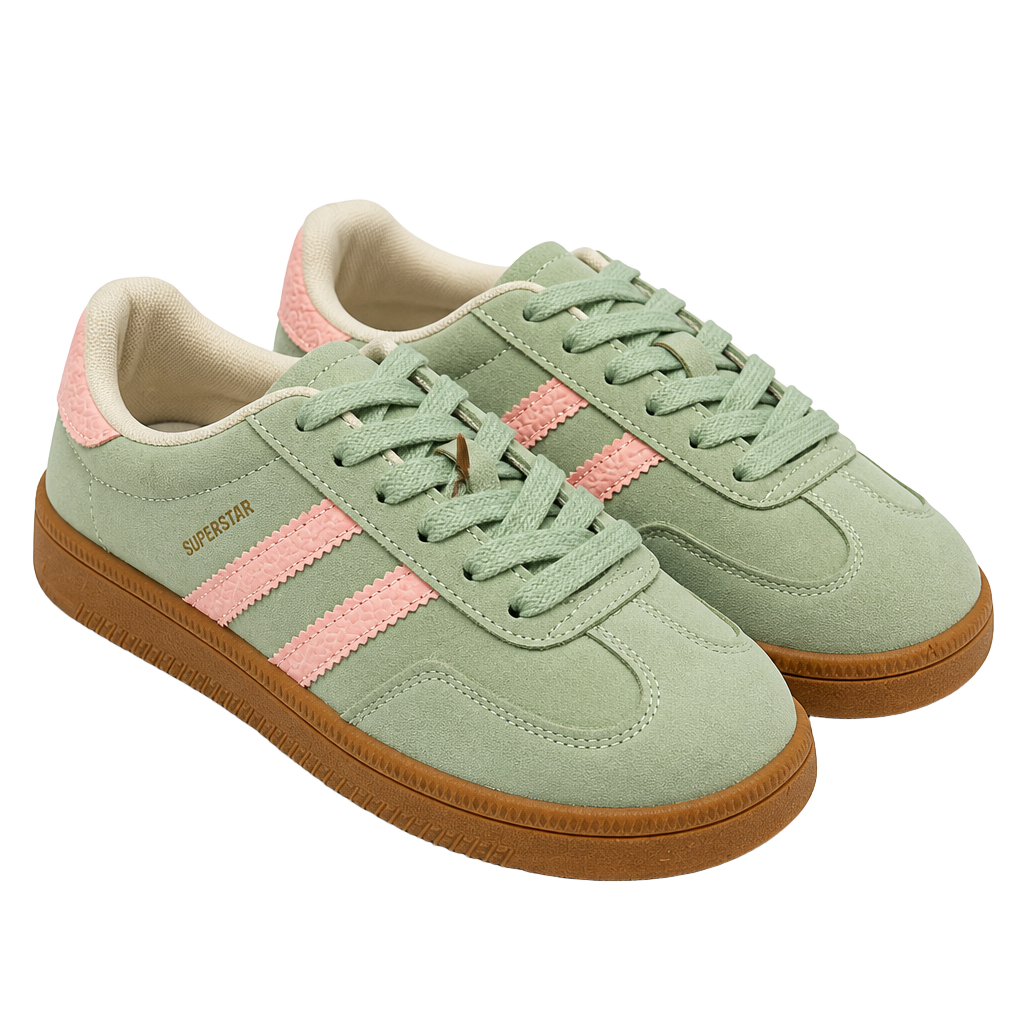 Women's Suede Casual Sneakers in Sage/Pink 1