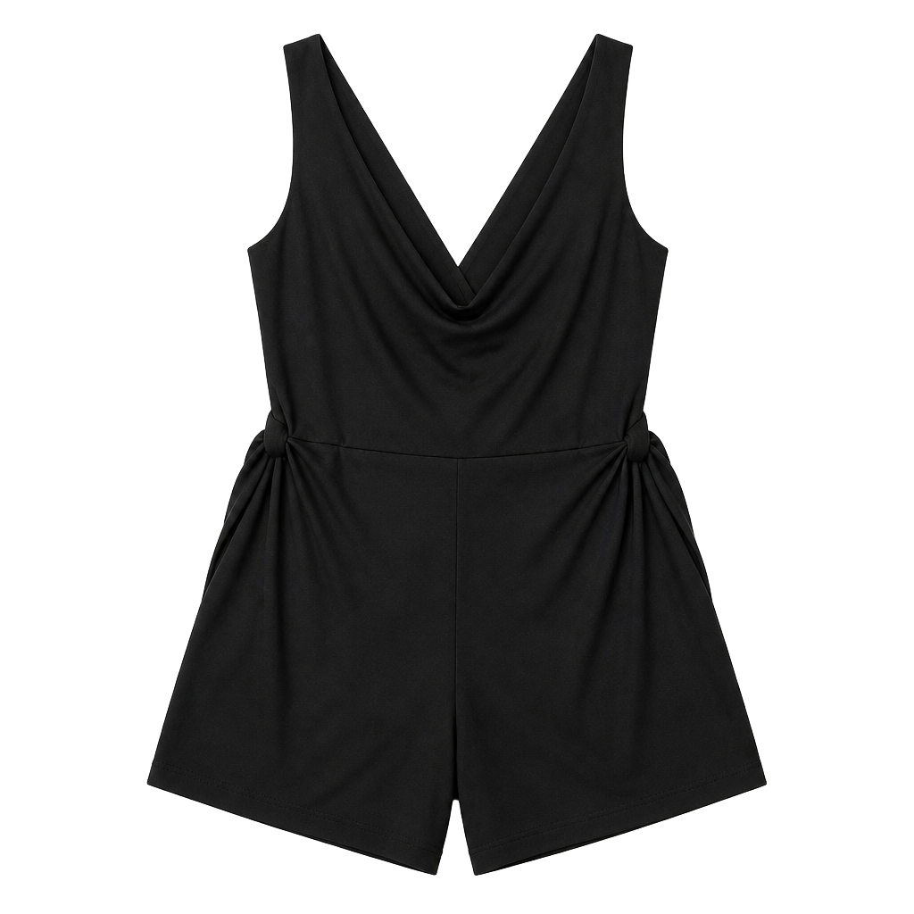 CBR Black Sleeveless Romper with V-Neck and Back Tie 1