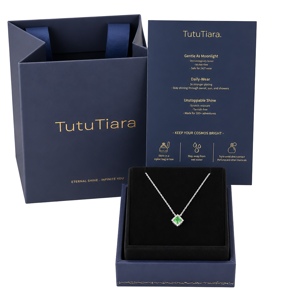 TutuTiara Sterling Silver Magnificent Green Pendant Necklace New Gift Box 1