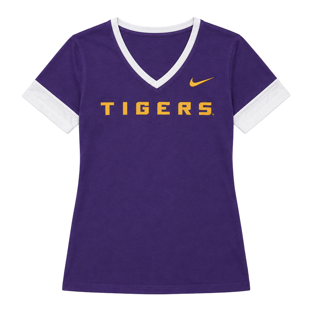 Nike Tigers V-Neck T-Shirt Size S Purple Dri-Fit 1