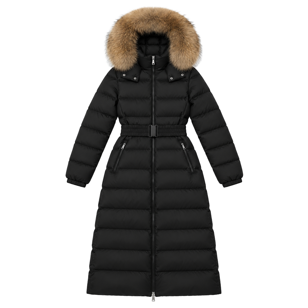 Moncler Long Puffer Down Coat With Fur Hood Black Sz 0 1