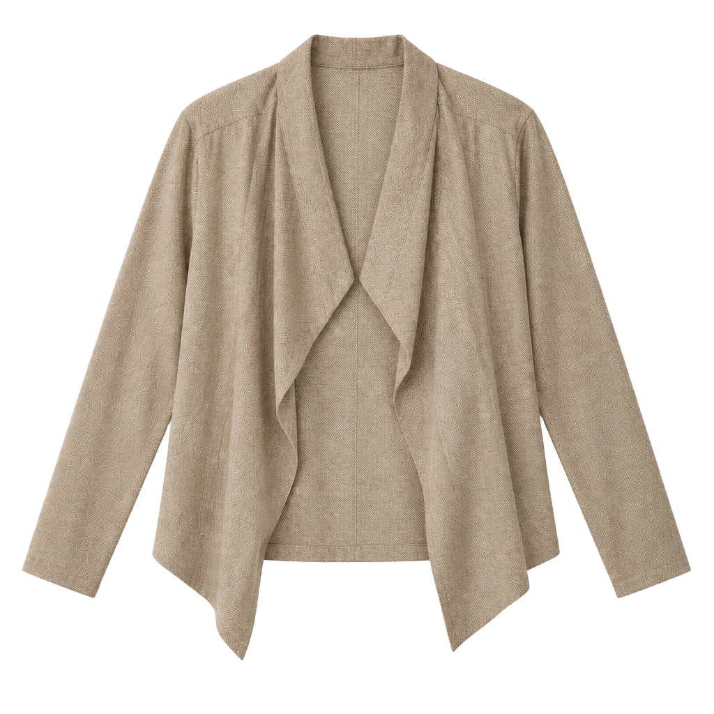 Lysse Faux Suede Jacket Size L Camel Brown Drape Open 1