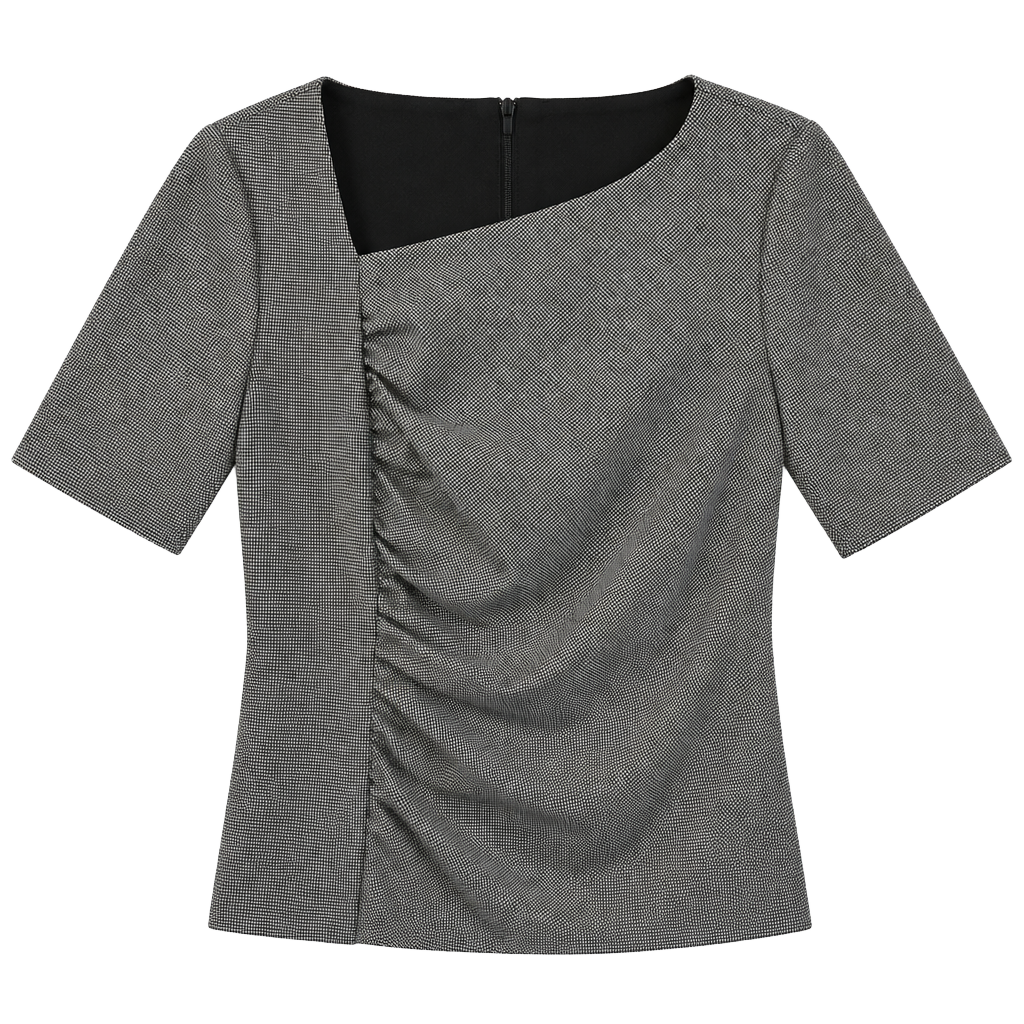 HUGO Asymmetric Ruched Dress Houndstooth Gray 1