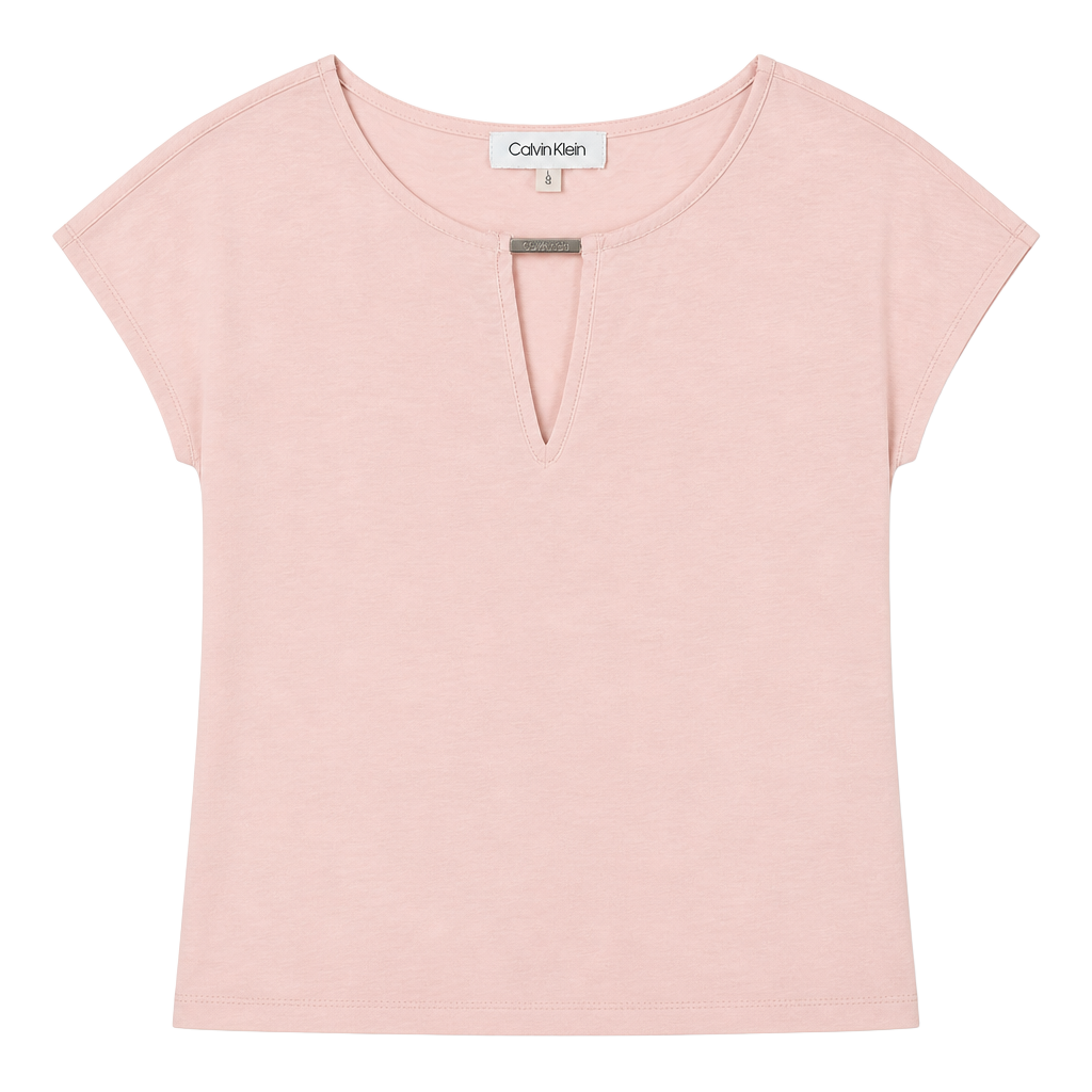 Calvin Klein Women's Pink Keyhole Neck Roll-Tab Sleeve Blouse Size L 1