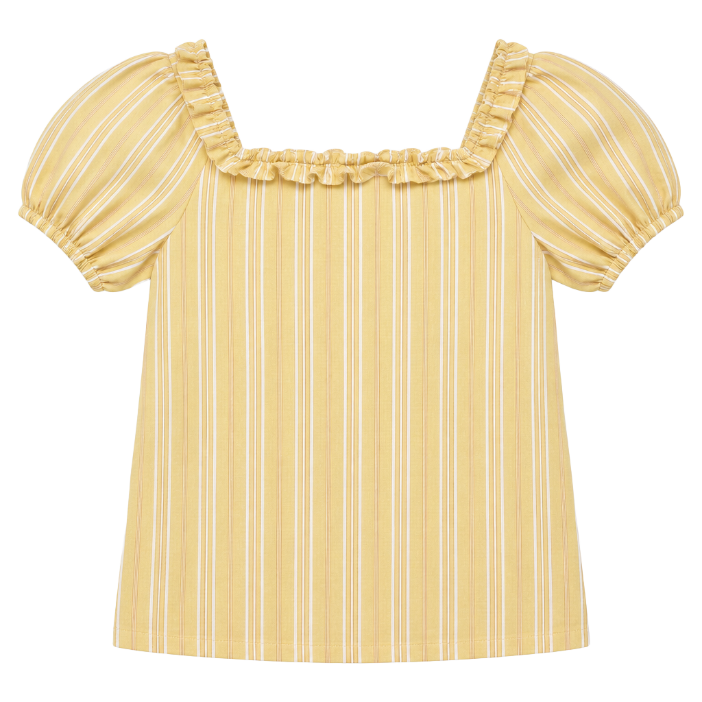 G.H. Bass & Co. Yellow and White Striped Ruffle V-Neck Sleeveless Cotton Tank Top 1