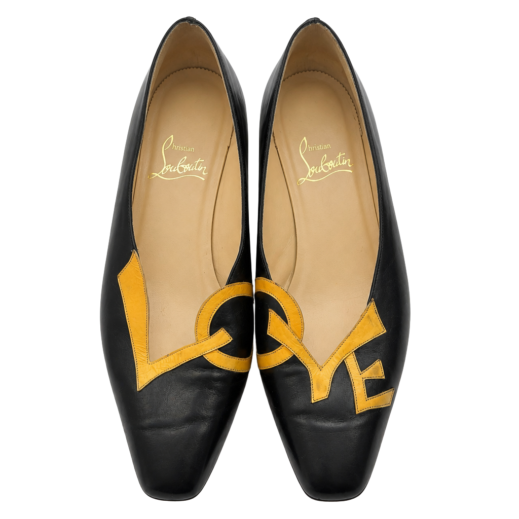 Christian Louboutin Vintage Black Leather LOVE Ballet Flats Size 40 1