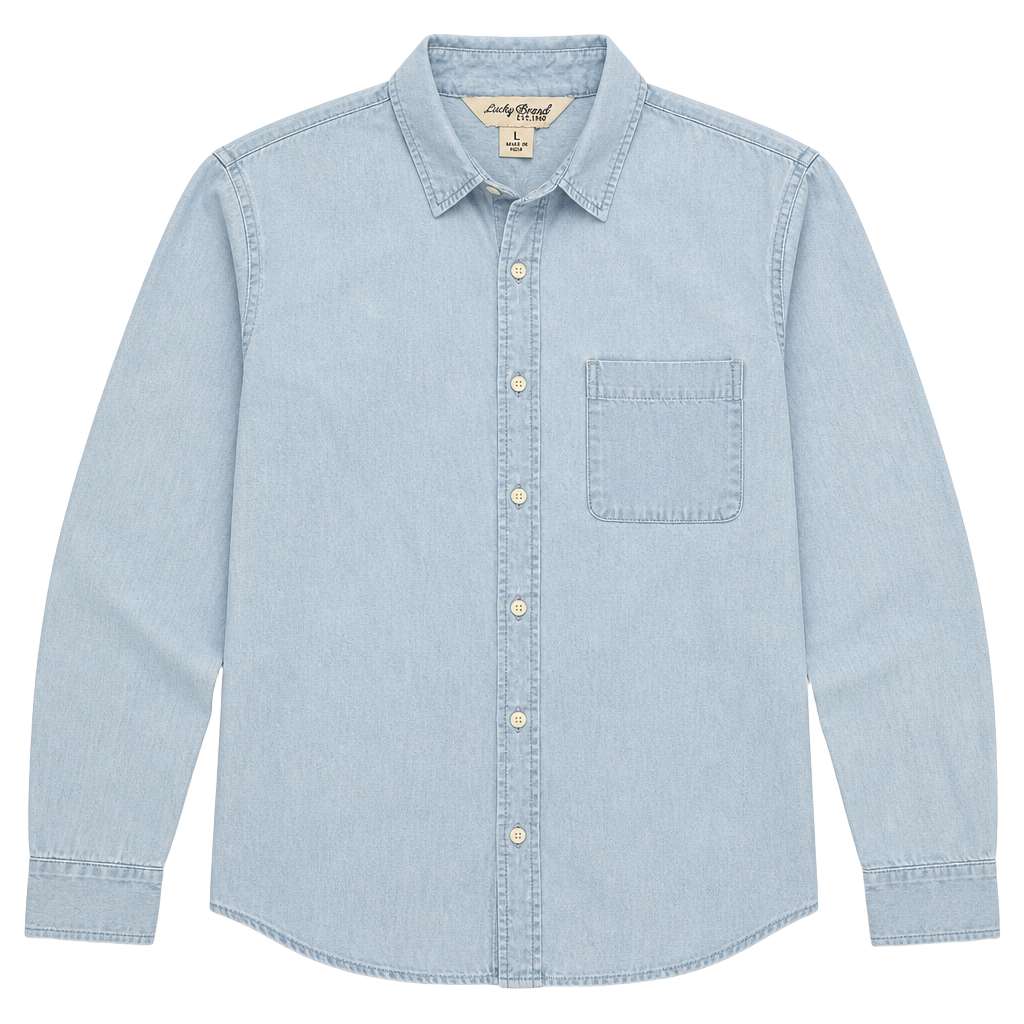 Lucky Brand Women's Size L Blue Chambray Long Sleeve Popover Tunic Shirt 1