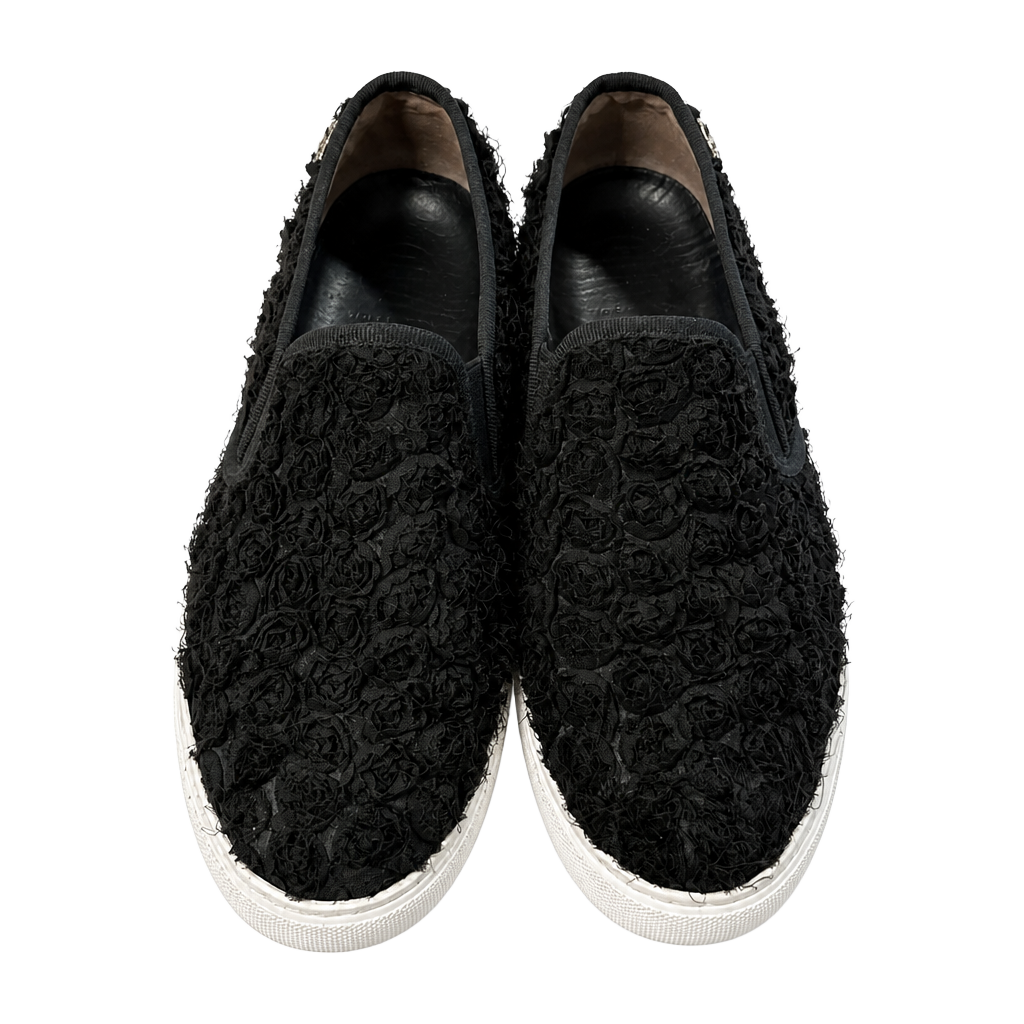 Tory Burch Black Rosette Floral Textured Slip-On Sneakers 1