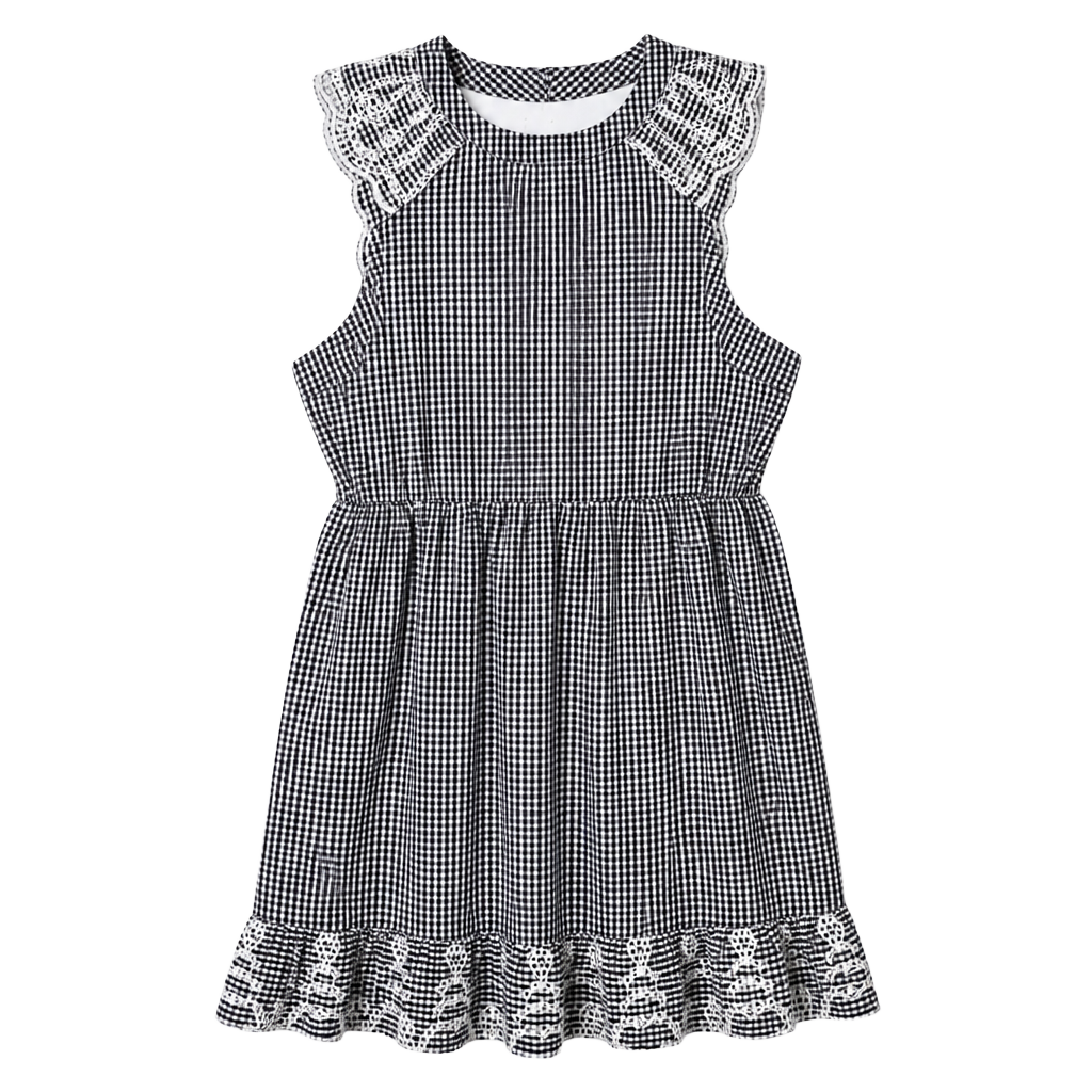 Copper Key Navy Blue White Gingham Sleeveless Dress with Eyelet Lace Trim XL NWT 1