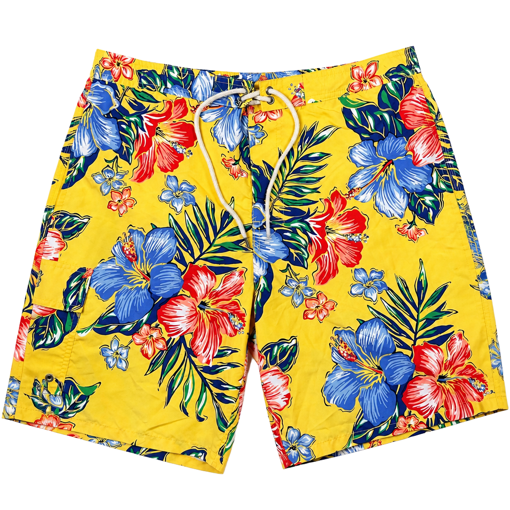 Polo Ralph Lauren Men's Kailua Yellow Hibiscus Floral Print Swim Trunks XXL 1