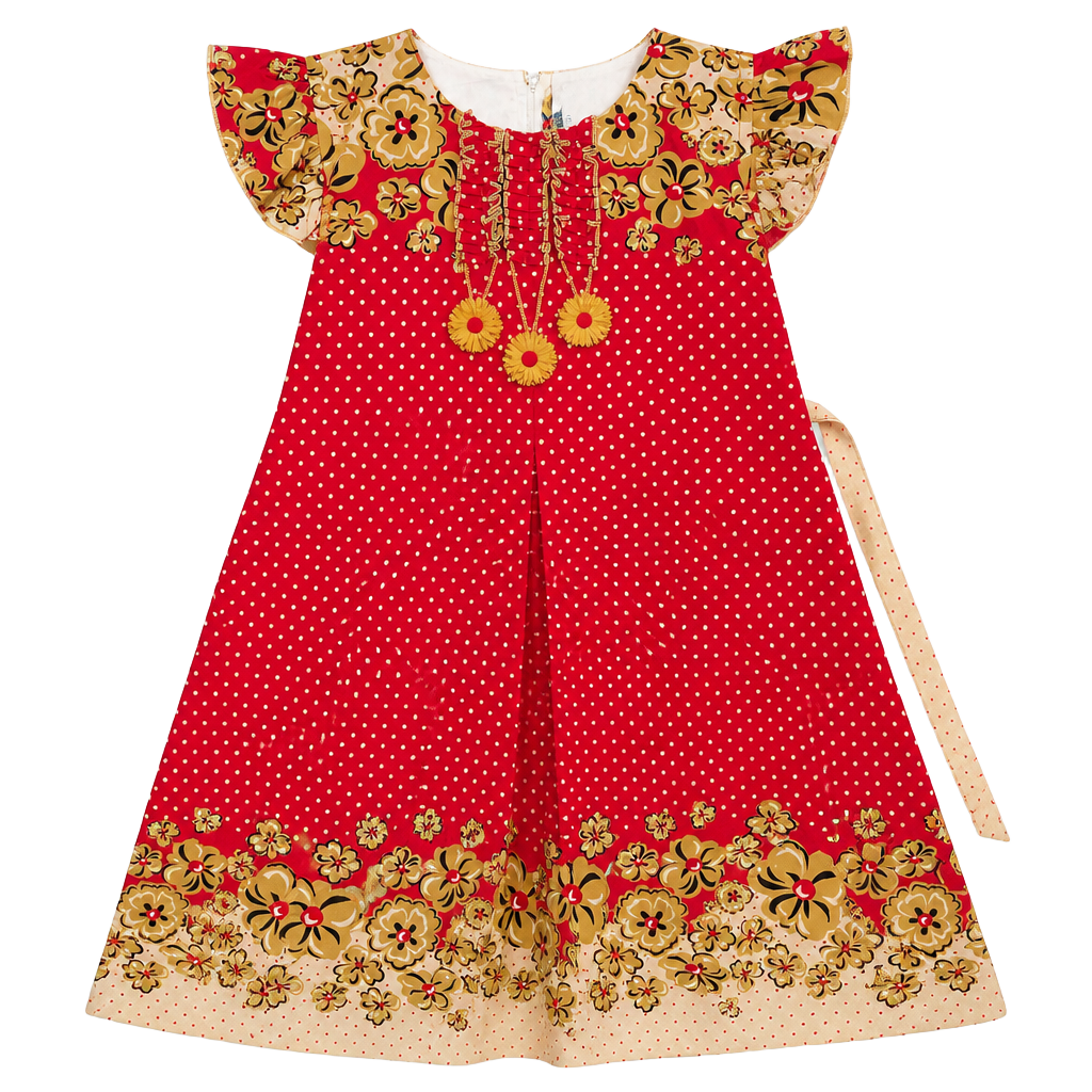 Vintage Timex Dresses Red Polka Dot and Floral Ruffle Trim Dress Medium 1