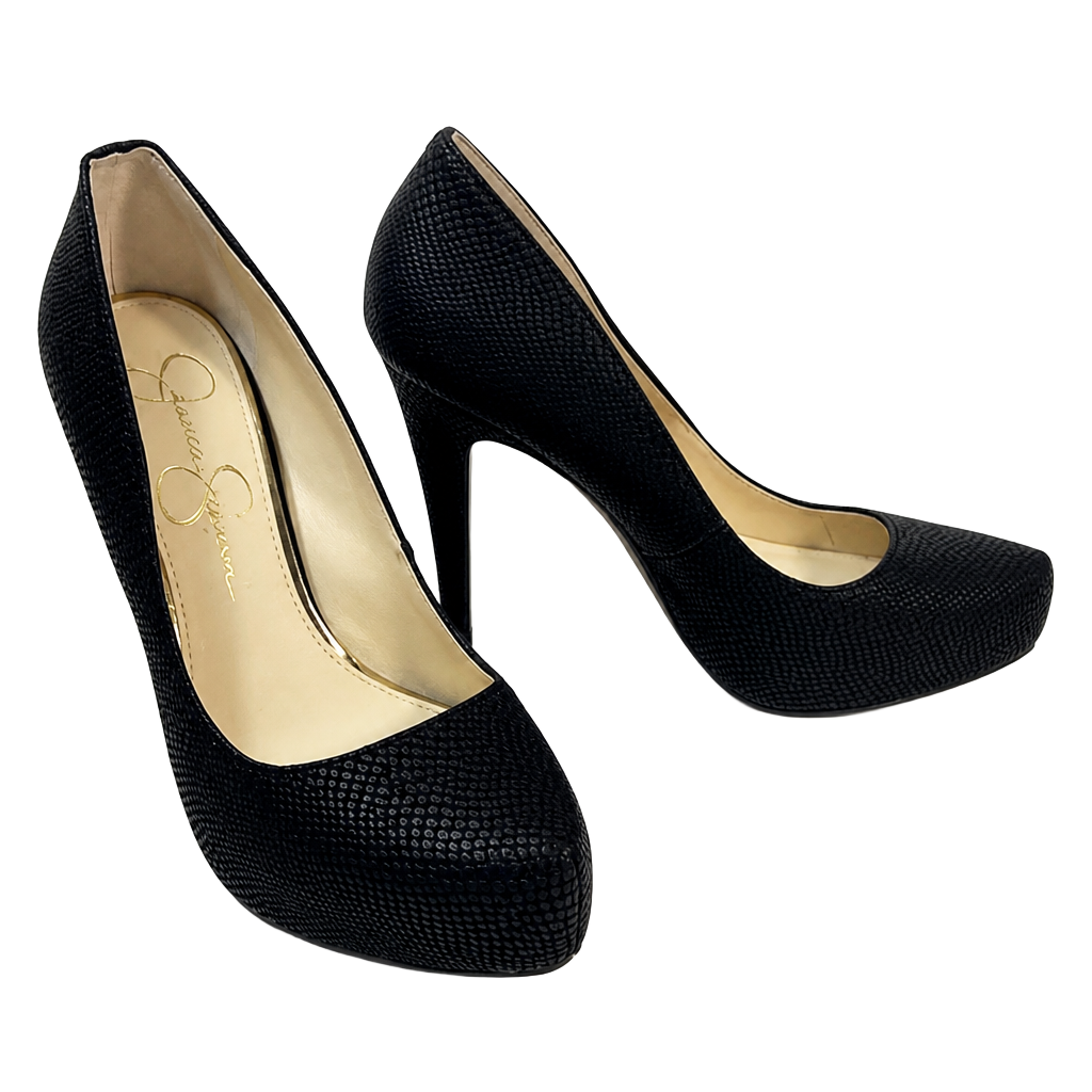 Jessica Simpson Black Textured Stiletto Heels Pumps Size 7.5M /38 1