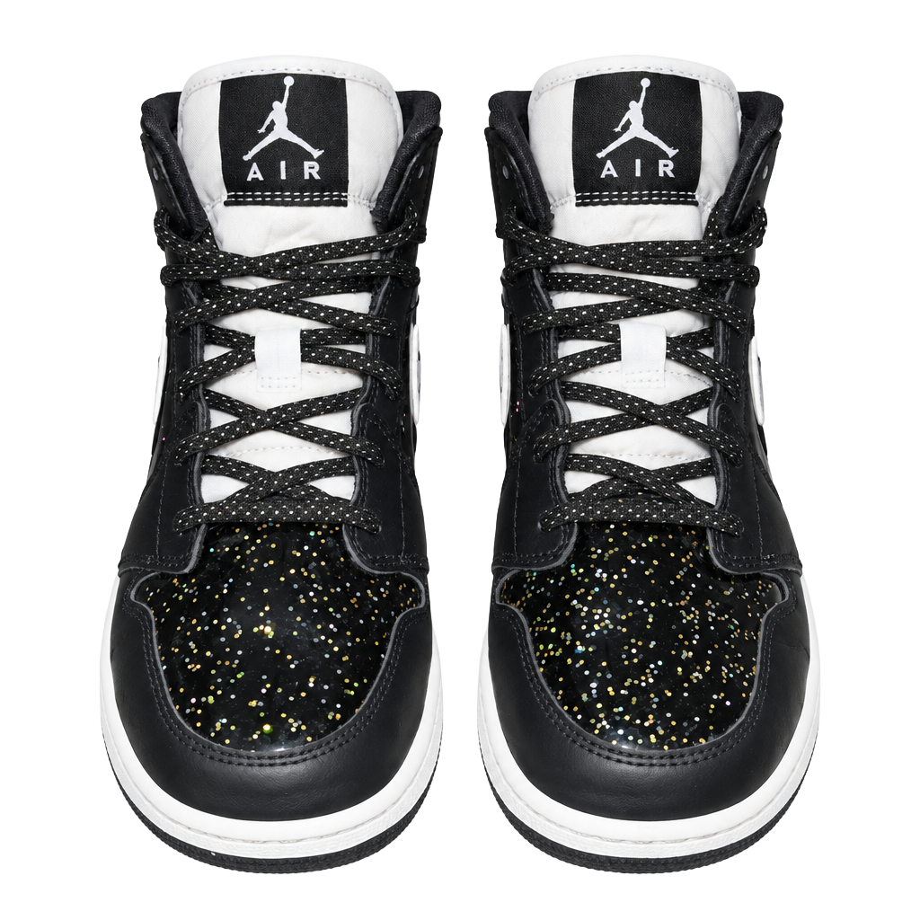 Nike Air Jordan 1 Mid SE Black Metallic Gold Glitter Sneakers 1
