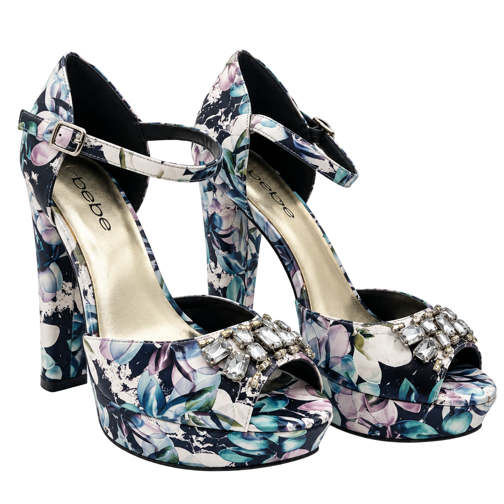 Bebe Floral Rhinestone Platform Heels 1