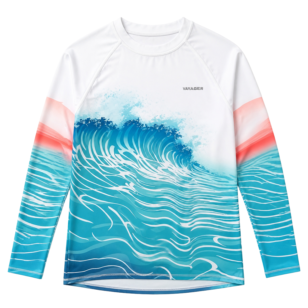 Vayager UPF 50+ Rash Guard Size L Wave Print Long Sleeve 1