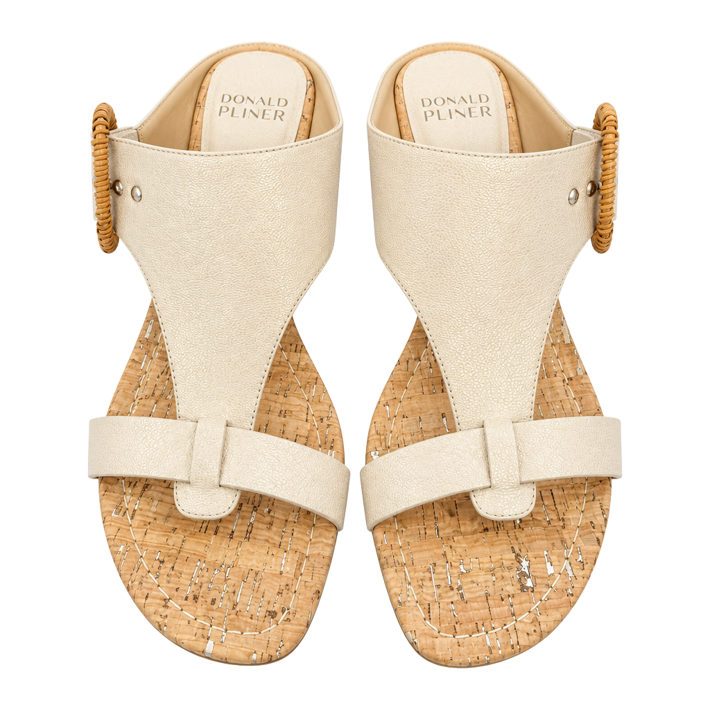 Donald Pliner VINESP Wedge Sandals Size 9.5M Champagne Metallic Cork 1