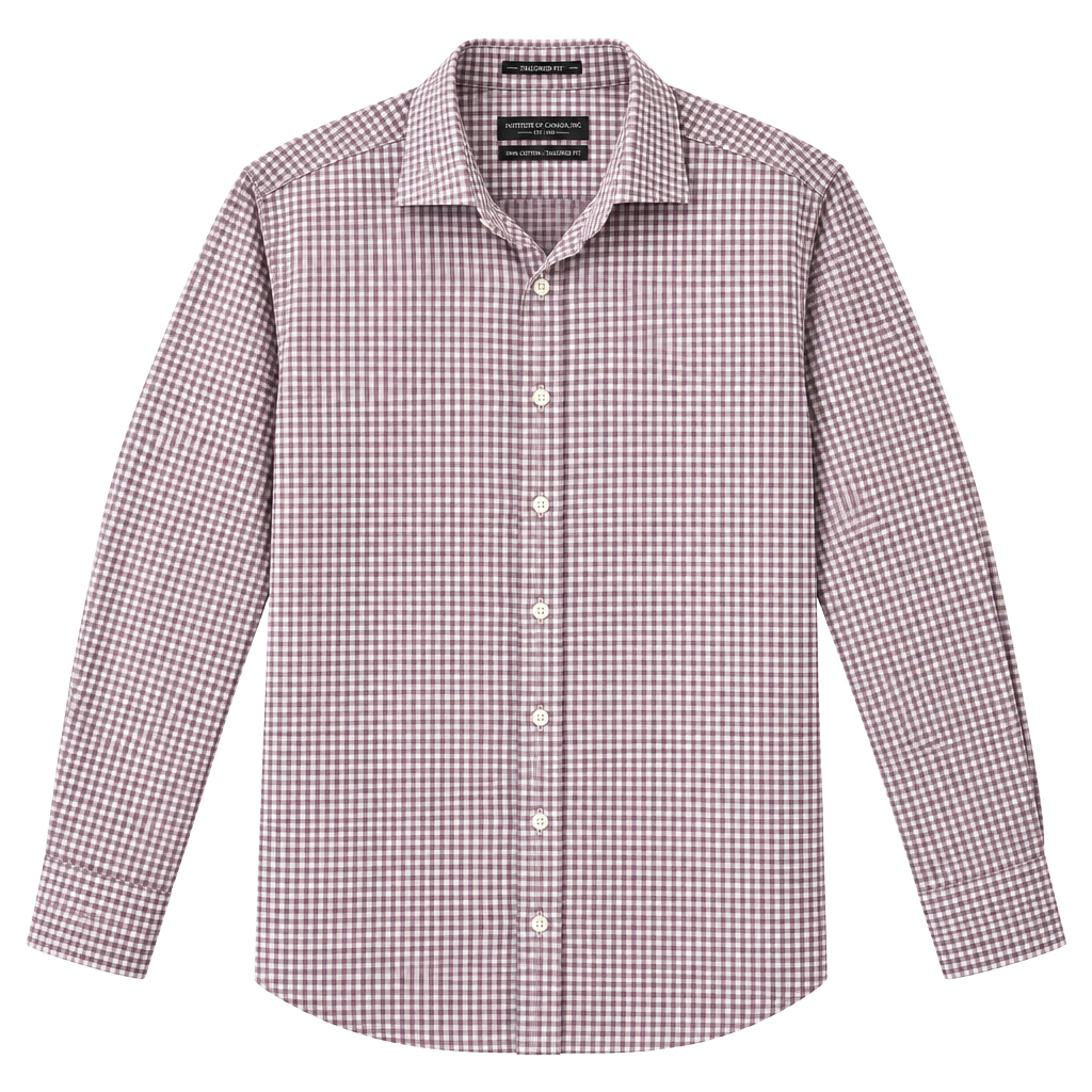 Forsyth Of Canada Dress Shirt Size 16.5 36/37 Burgundy Gingham Tailored Fit 1
