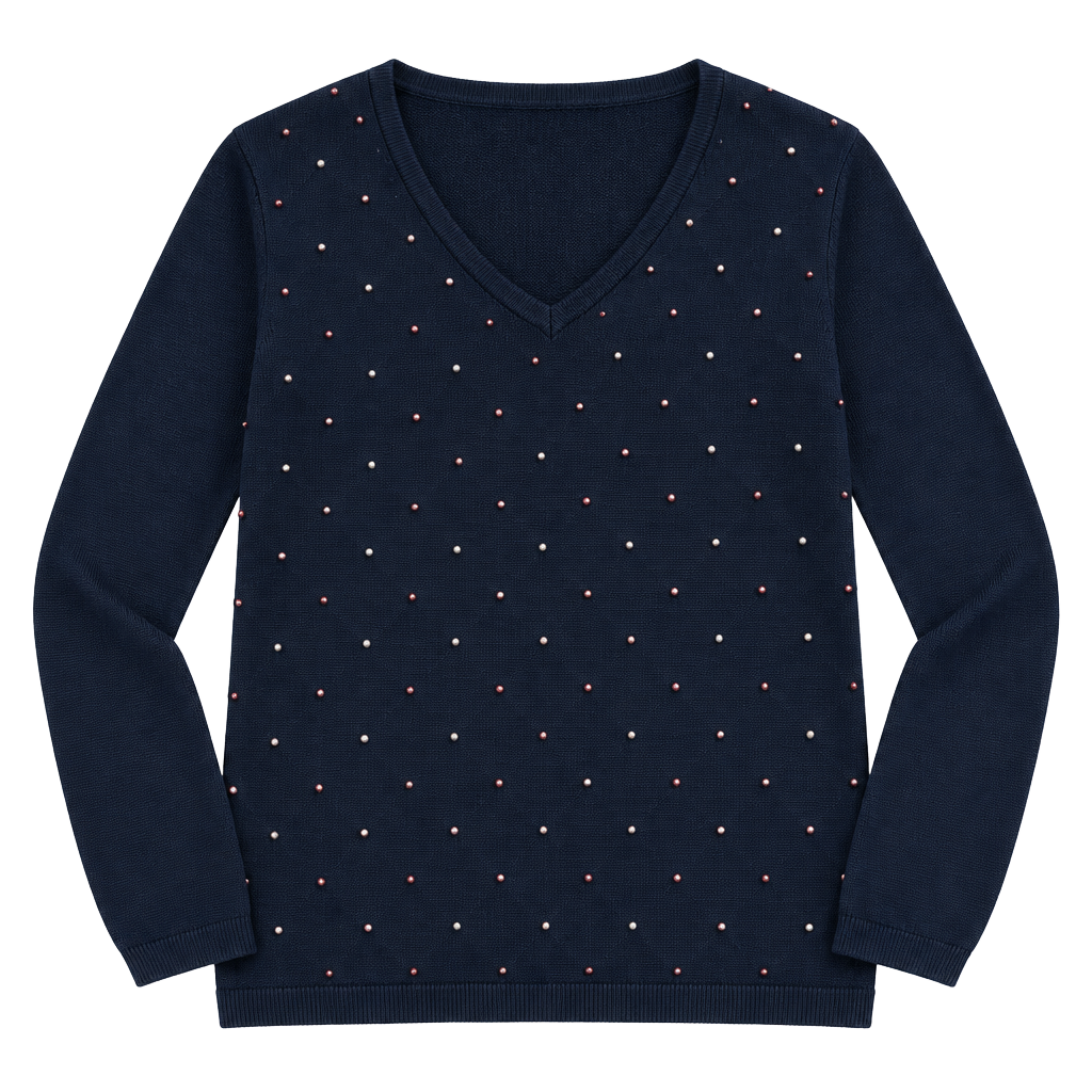 Tommy Hilfiger V-Neck Sweater Size M Navy Embellished Cotton Pullover 1