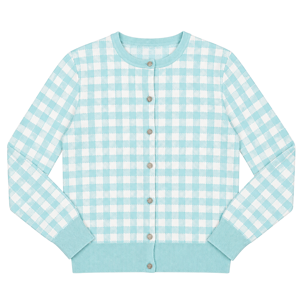 Draper James RSVP Gingham Cardigan Size M Turquoise White 1