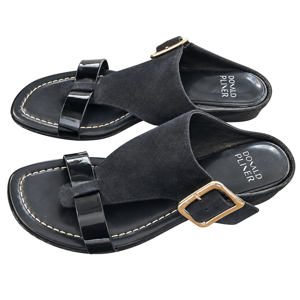 Donald Pliner Vine Wedge Sandals Size 9.5M Navy Blue Leather Suede 1