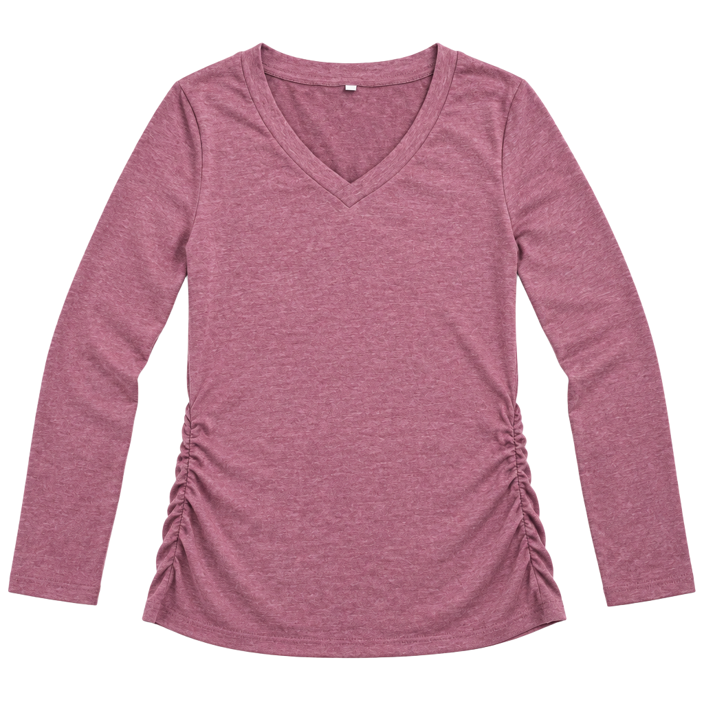 Unbranded V-Neck Long Sleeve Ruched Top Size L Mauve Heather Casual Shirt 1