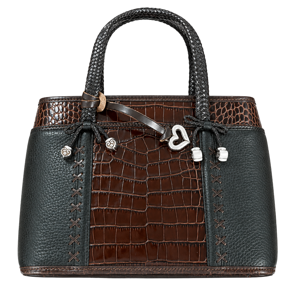 Brighton Mixed Leather Croc Embossed Shoulder Bag 1