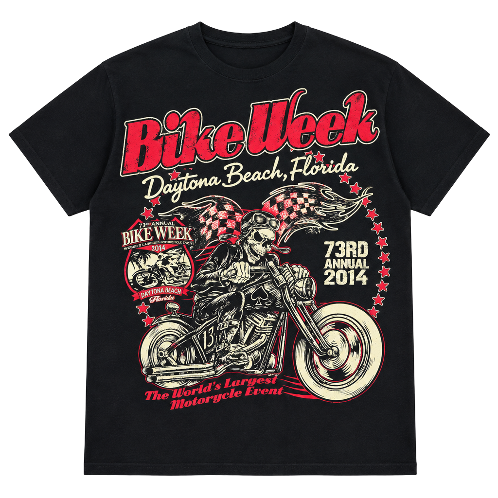 Fruit of the Loom Daytona Beach Bike Week 2014 T-Shirt Size XL Black 1