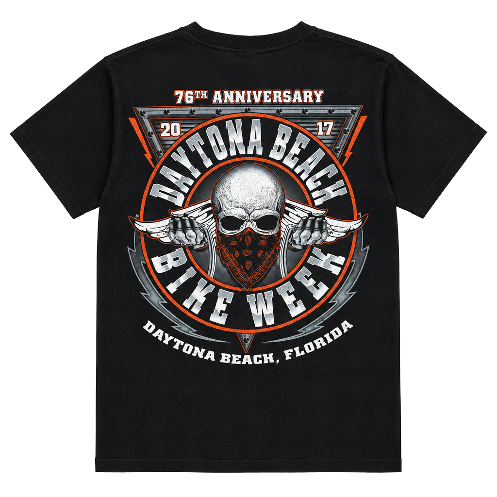 SUN Cotton Daytona Beach Bike Week T-Shirt Size X-Large Black Skull 76th 1