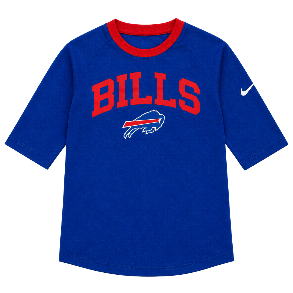 Nike Buffalo Bills 3/4 Sleeve Raglan Fashion Top Royal Blue 1
