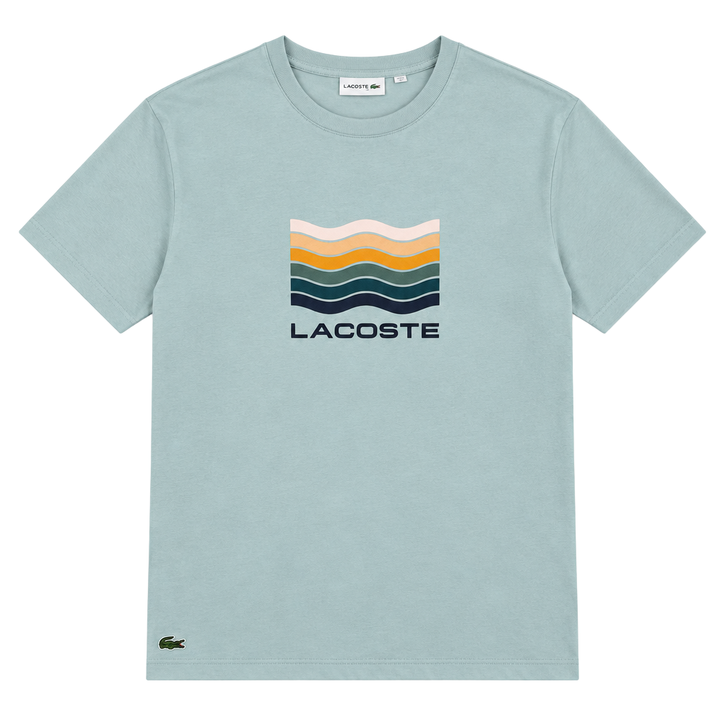 Lacoste Regular Fit Graphic T-Shirt Size L Light Blue Wave Logo 1
