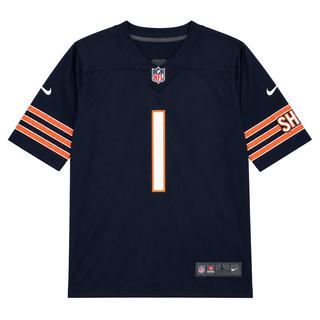 Nike Chicago Bears Justin Fields 1 Jersey Size L Navy Blue Football 1