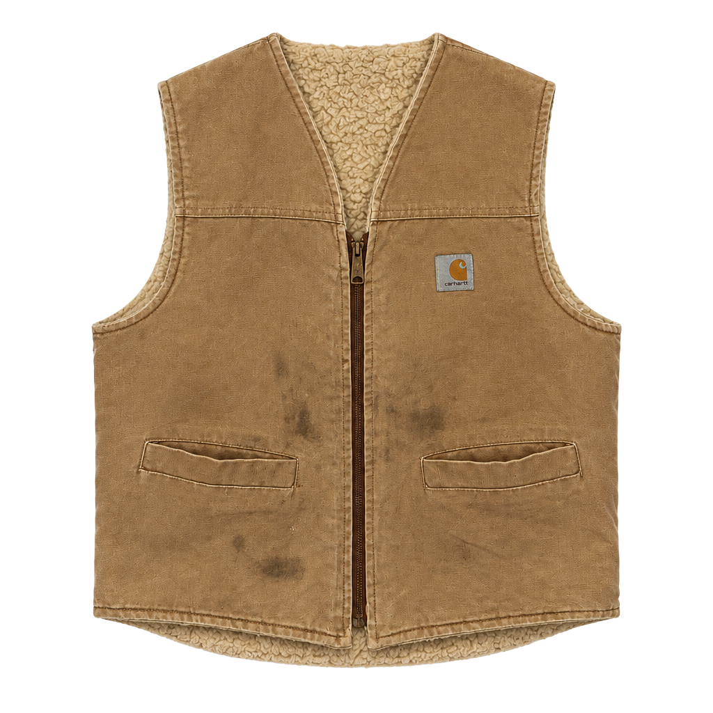 Carhartt Duck Sherpa Lined Vest Brown Canvas Workwear 1