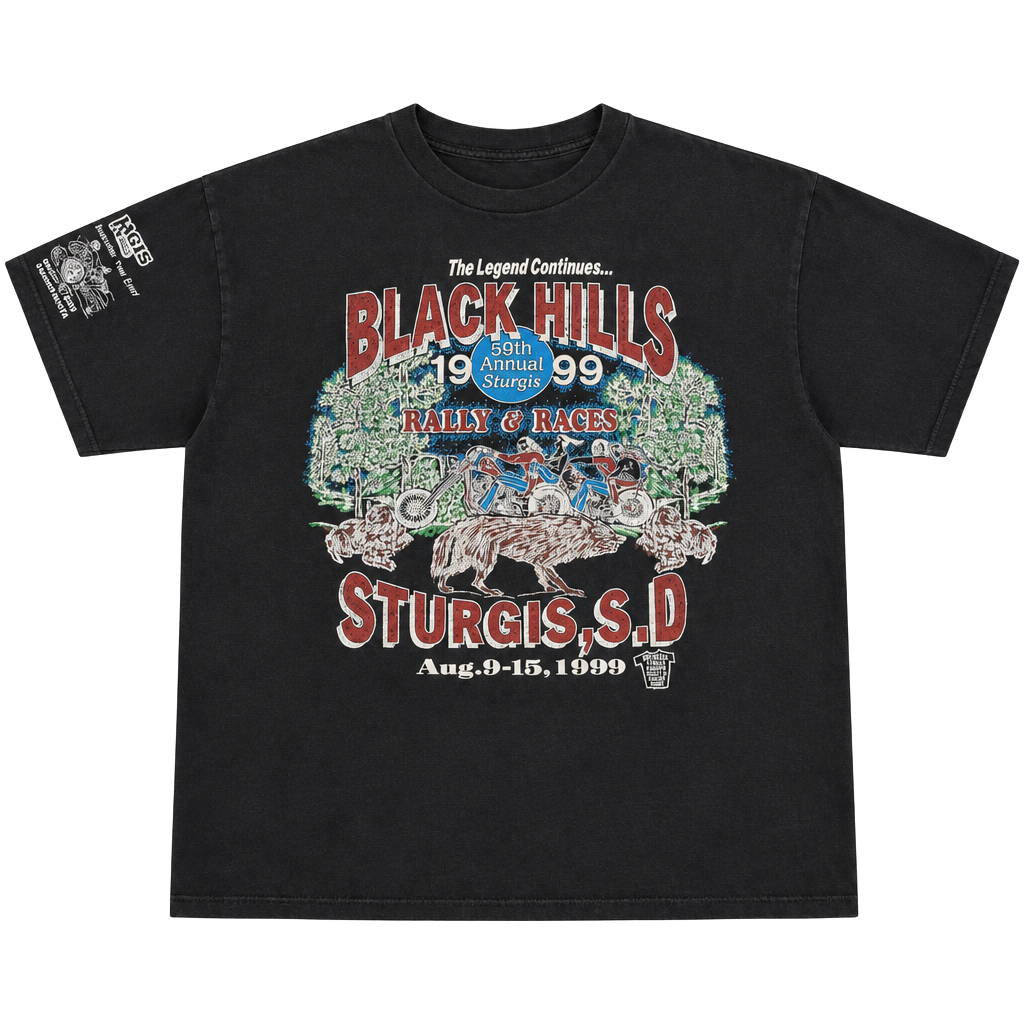 Vintage 1990s T-Shirt Mens XL Black Cotton Jersey Regular Fit Sturgis Motorcycle 1