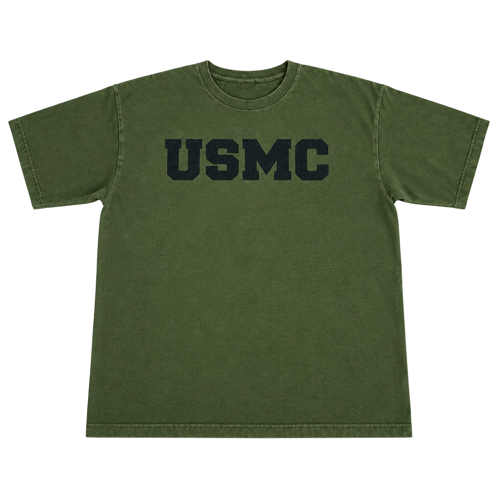 Bayside USMC T-Shirt Large Olive Green Made In USA Graphic Tee Item 0498 1