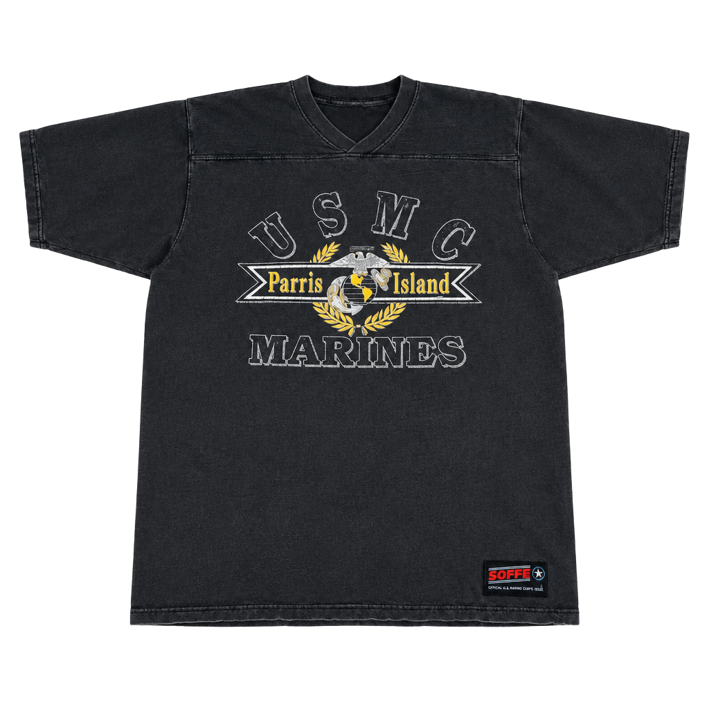 Soffe USMC Parris Island Marines V-Neck T-Shirt Size L Black Item 500 1