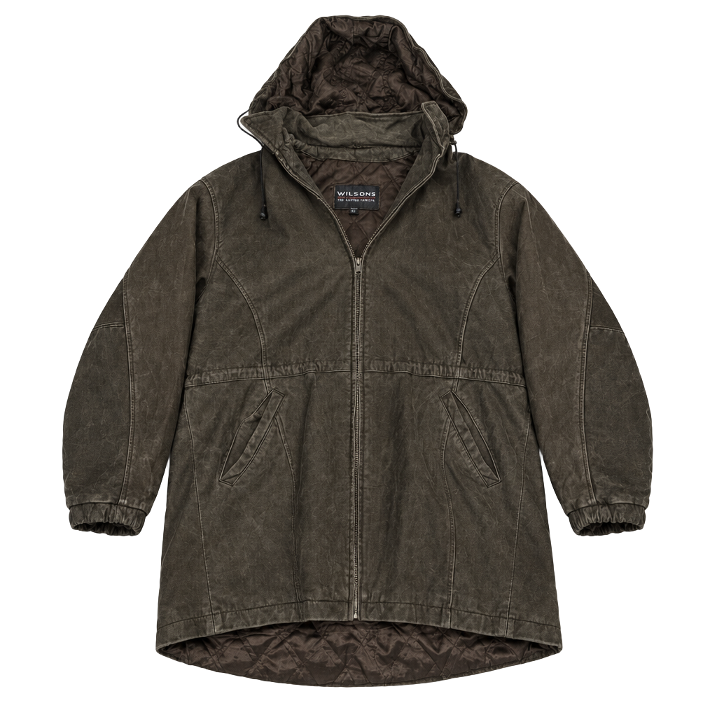 Wilsons Leather Hooded Jacket Size L Brown Suede Leather Quilted 1