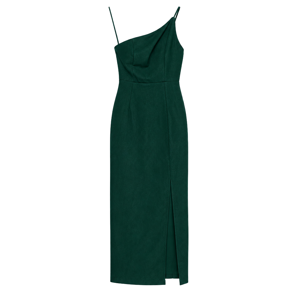 NWT Hello Molly Midi Dress Size XS Forest Green One Shoulder Asymmetric 1