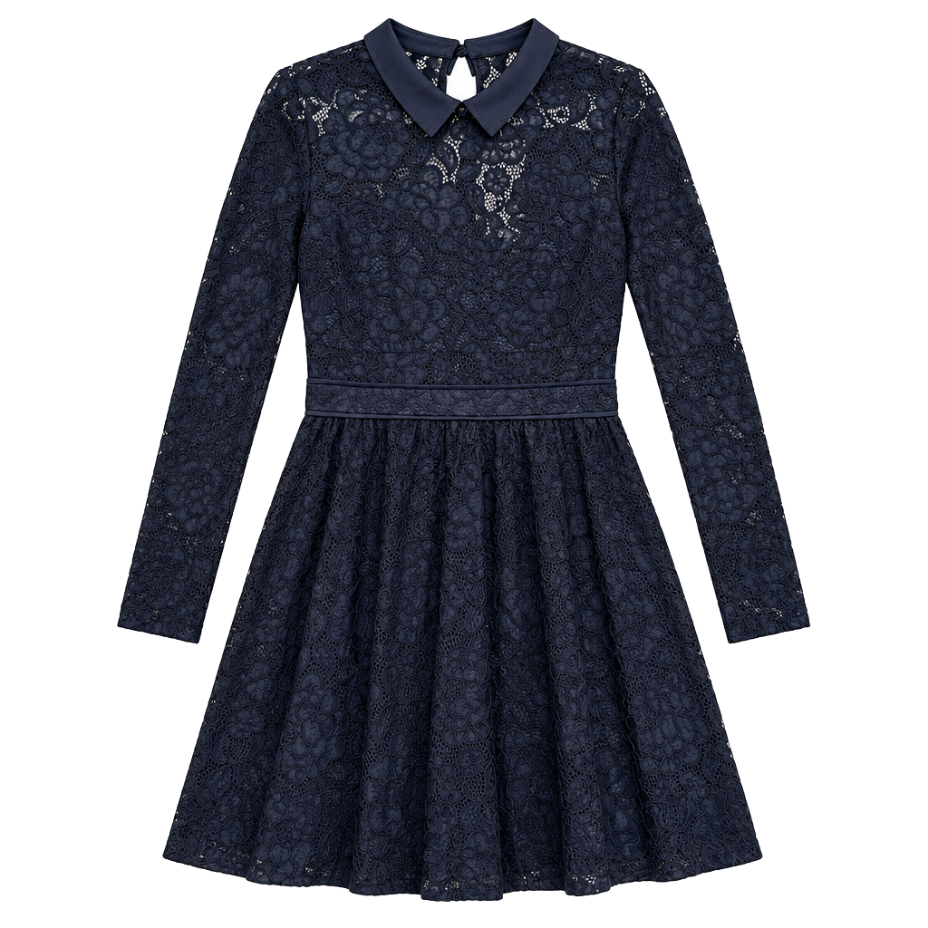 NWT Likely Fillmore Dress Size 8 Black Lace Long Sleeve Collared Mini 1