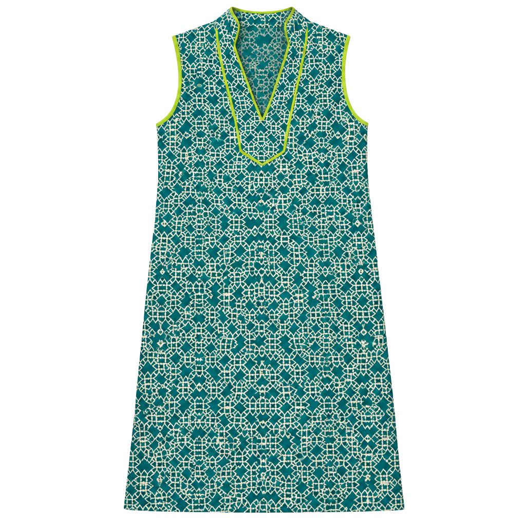 Eliza B Dress Size 4 Teal Geometric Sleeveless Stand Collar 1