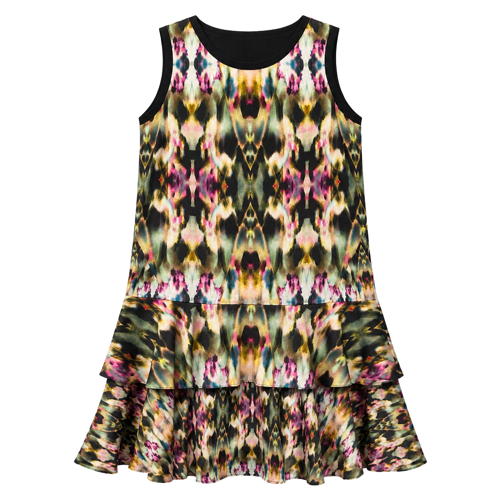iCB New York Multicolor Silk Sleeveless Ruffle Hem Dress, 8 1
