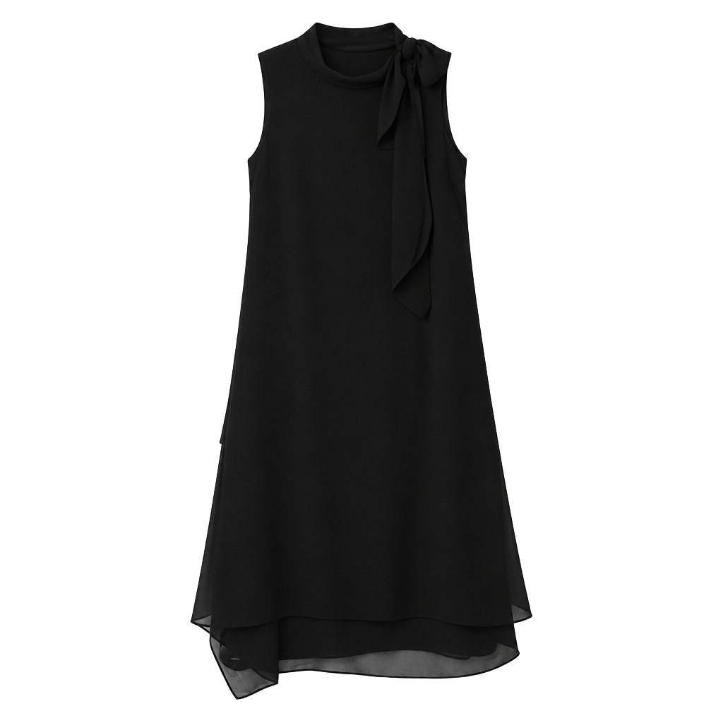 Reiss Black Chiffon Tie Neck Dress Size US 2 1
